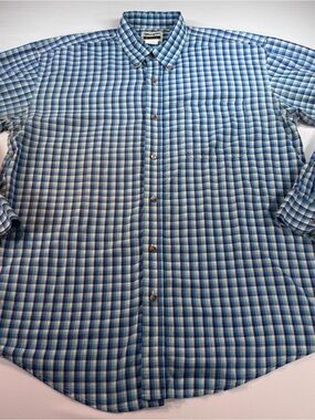 WRANGLER Riata Long Sleeve Plaid Button-Up Shirt, Blue/White, Light Weight, XL